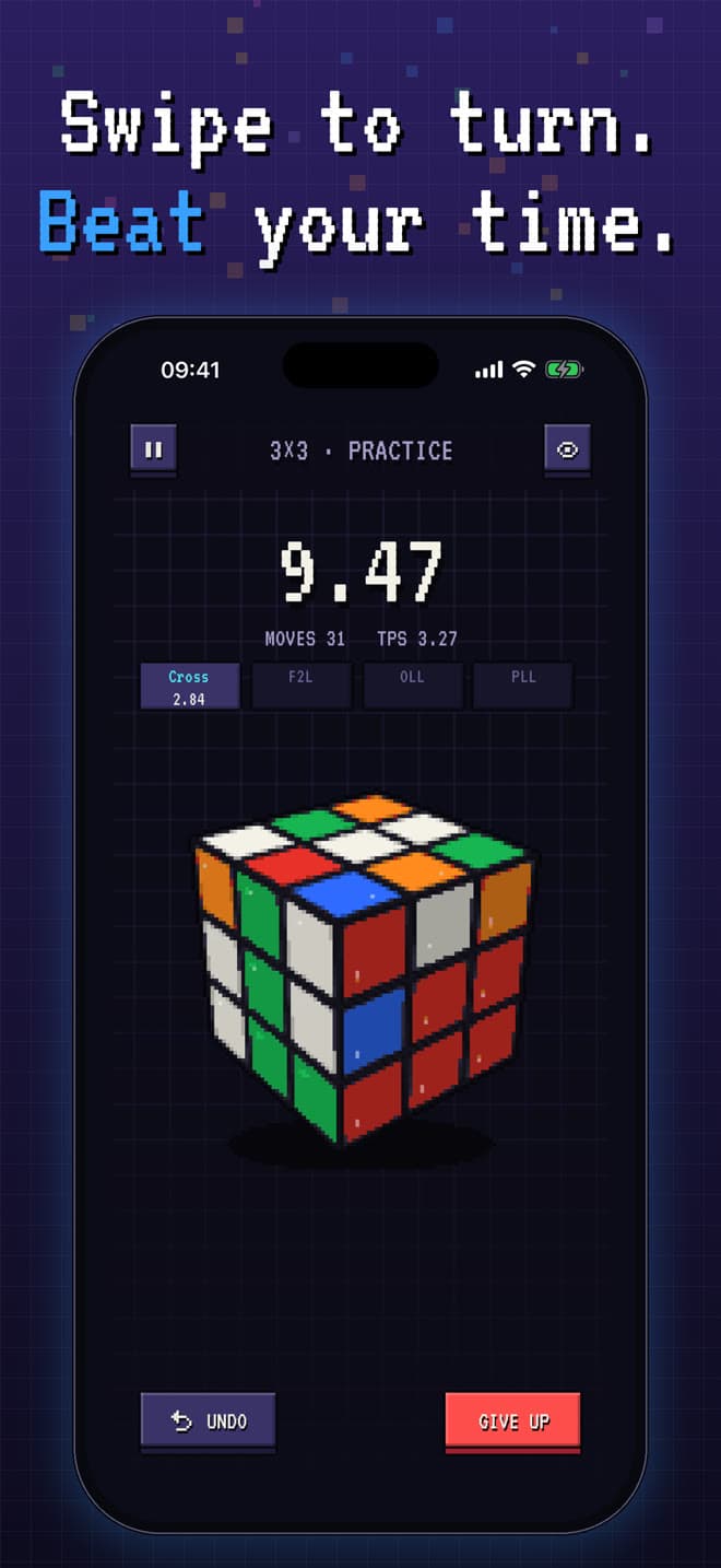 Rupik practice screen with a scrambled 3×3 cube