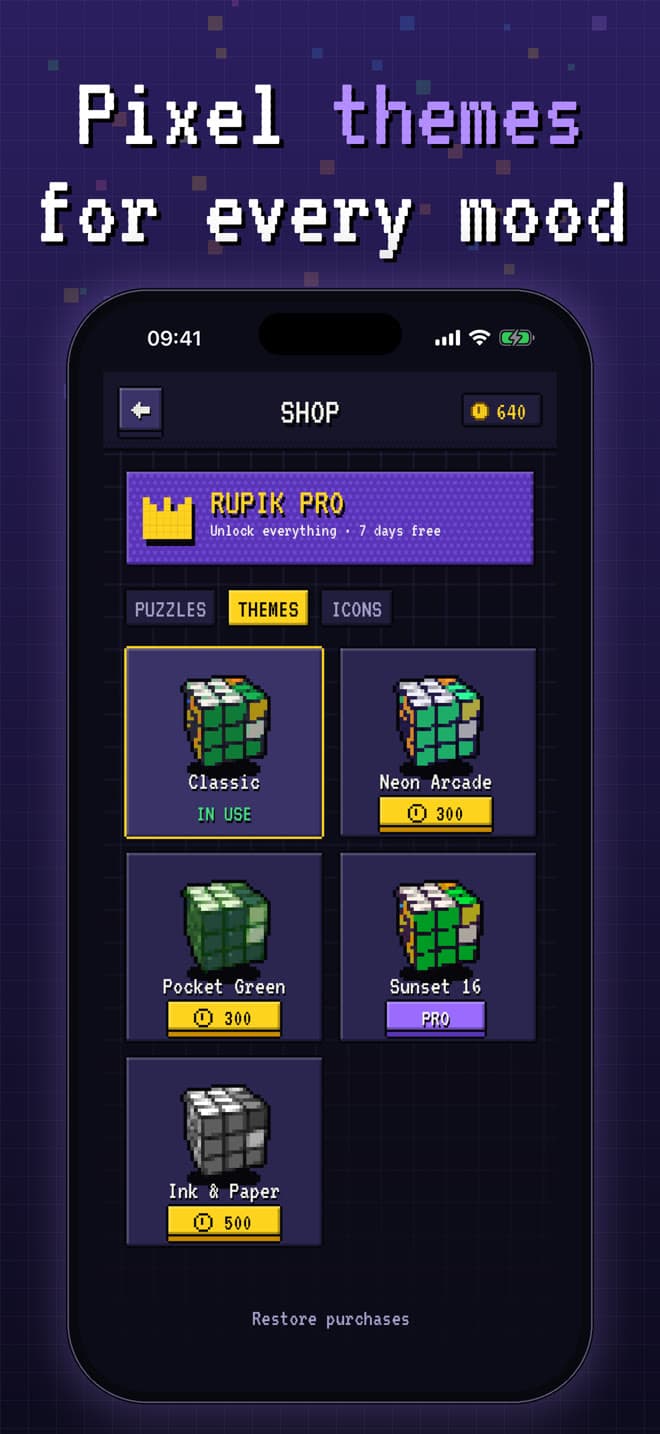 Rupik Shop with pixel themes